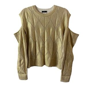 NWOT Halogen metallic gold cropped cold shoulder crewneck sweater
